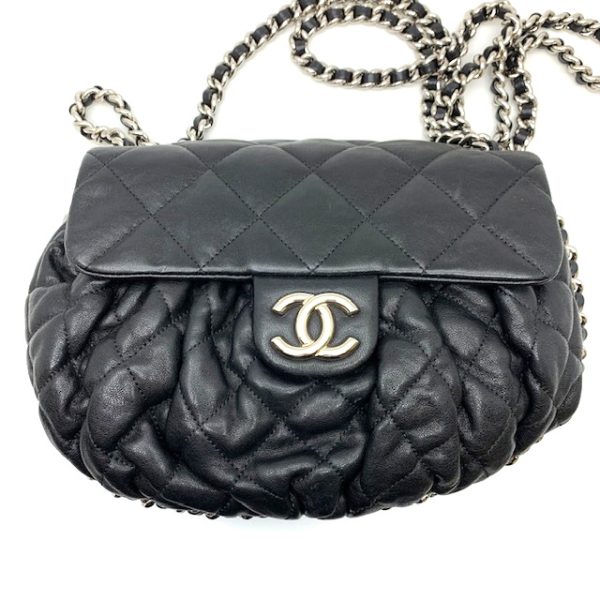 2 Chanel Chain Shoulder Bag Lambskin Black Silver Hardware Flap