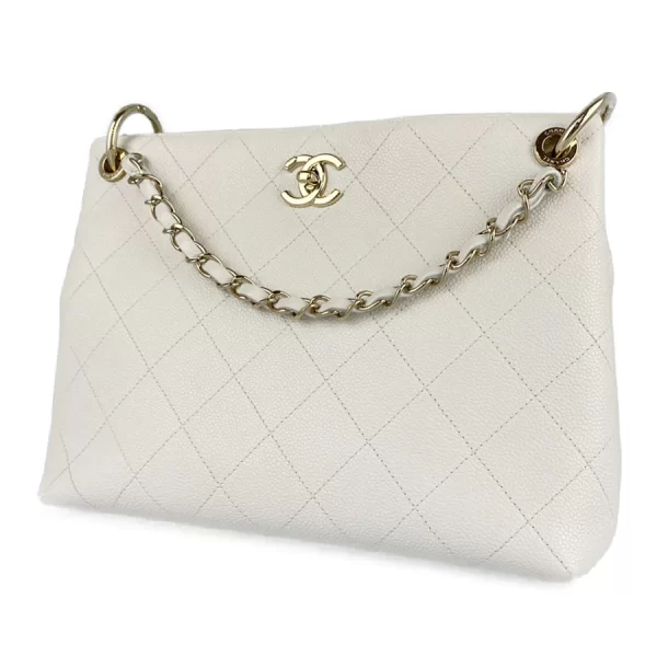 2 Chanel Matrasse Caviar Skin White Shoulder Bag