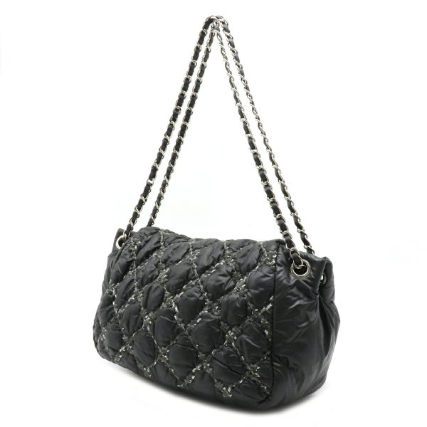 2 Chanel Chain Shoulder Bag Nylon Dark Gray Silver