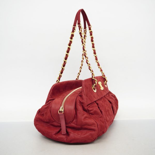 2 Chanel Matelasse Chain Shoulder Bag Coated Canvas Red Gold Metal Fittings