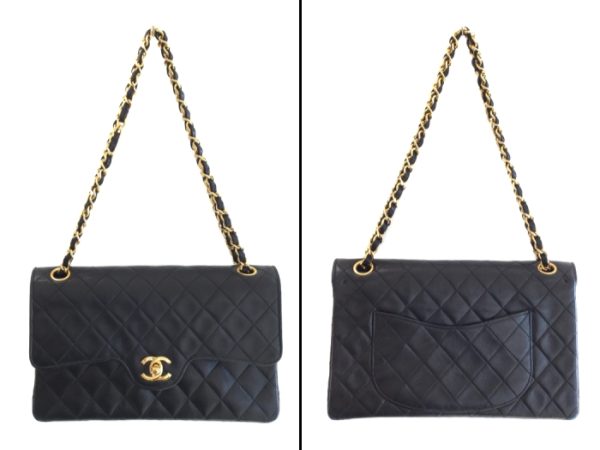 2 Chanel Matelasse W Flap Gold Chain Leather Shoulder Bag Black