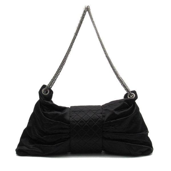 2 Chanel Ribbon Chain Shoulder Bag Fabric Black