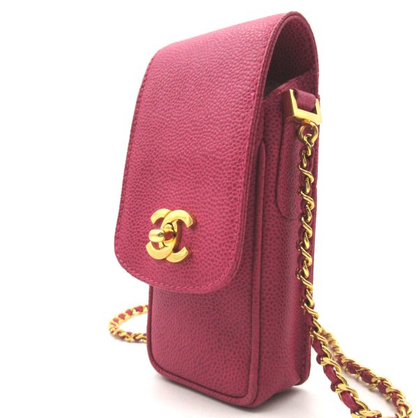 2 Chanel Chain Pochette Shoulder Bag Caviar Skin Grained Calf Pink