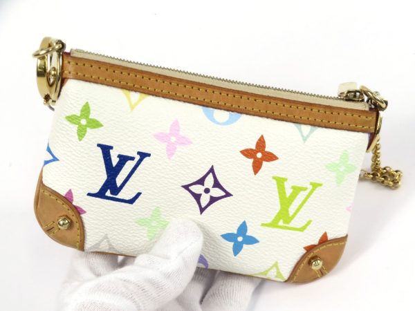 2 Louis Vuitton Pochette Mila Pouch Chain Bronze White PM Shoulder Bag