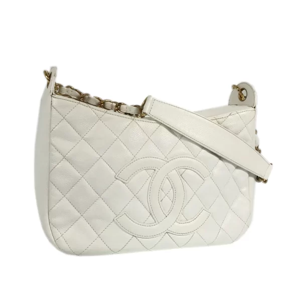 2 Chanel Hardware Gold Chain Caviar Skin White Shoulder Bag