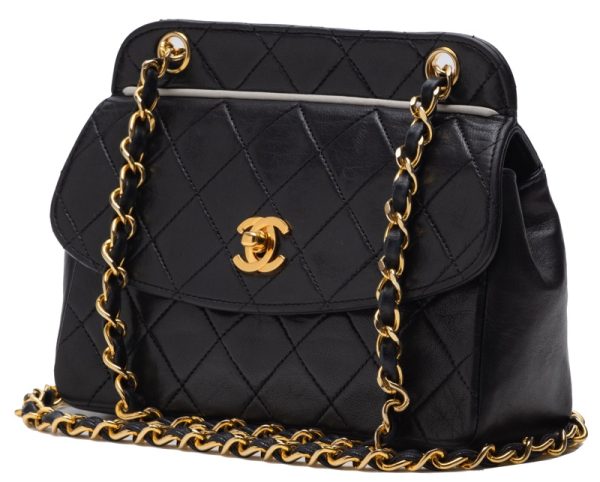 2 Chanel Matelasse Turnlock Chain Shoulder Lambskin Black Mini Shoulder Bag