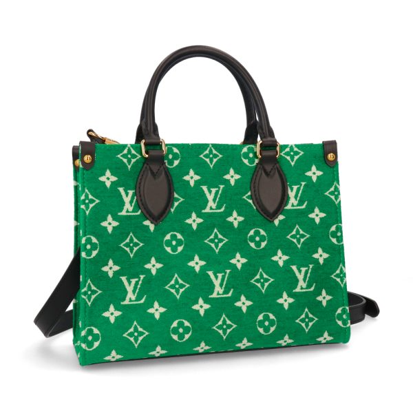 2 Louis Vuitton Tote Bag On The Go Monogram Jacquard Velvet Leather Green PM Shoulder Bag