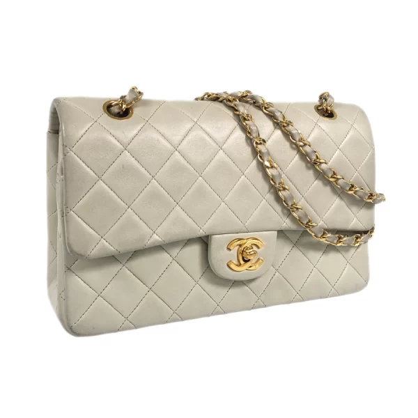 2 Chanel Hardware Gold Chain Shoulder Bag Lambskin White