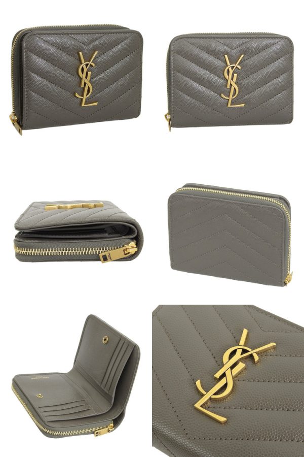 2 Saint Laurent Monogram Leather Gray Wallet Handbag