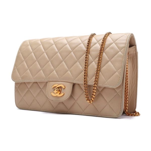 2 Chanel Matelasse Turnlock Chain Shoulder Lambskin Beige Mini Shoulder Bag