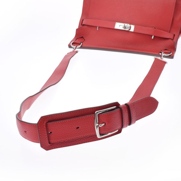 3 Hermes Gipsière Taurillon Clemence Red Silver Shoulder Bag