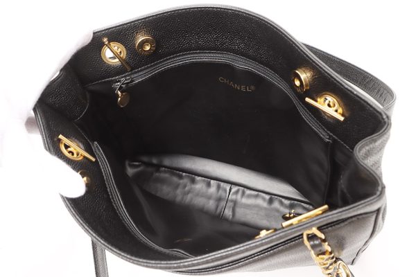 3 Chanel Chain Shoulder Caviar Skin Black Gold Shoulder Bag