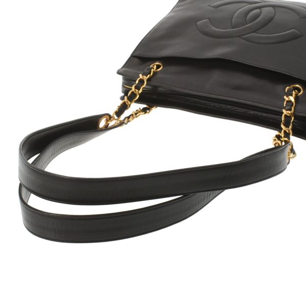 3 Chanel Tote Bag Chain Gold Metal Fittings Lambskin Black Shoulder Bag