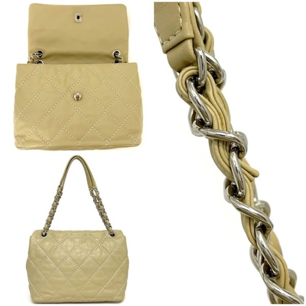 3 Chanel Chain Shoulder Beige Silver Lambskin Leather Shoulder Bag