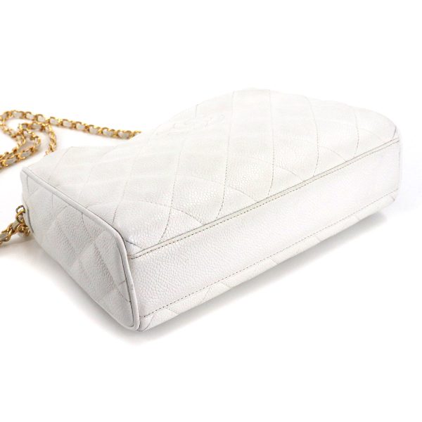 3 Chanel Matelasse Chain Shoulder Bag Caviar Skin White