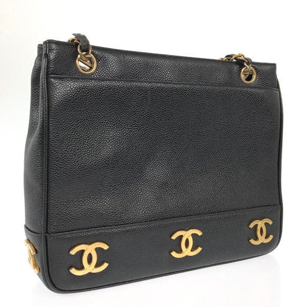 3 Chanel Crossbody Bag Hardware Gold Chain Caviar Skin Black Shoulder Bag