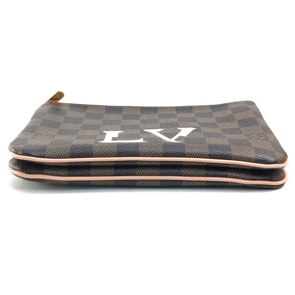 3 Louis Vuitton Pochette Double Zip Chain shoulder Damier Ebene Brown Pink Clutch Bag