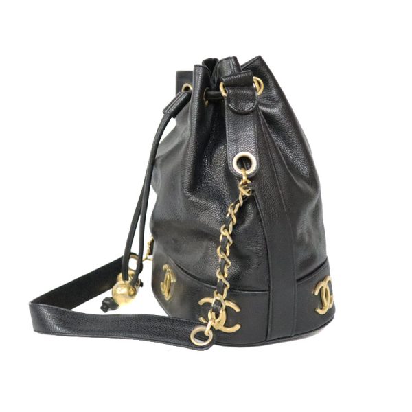 3 Chanel Chain Shoulder Bag Caviar Skin Black Gold Bucket Bag