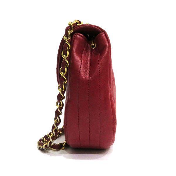 3 Chanel Matelasse Chain Shoulder Half Moon Lambskin Leather Red