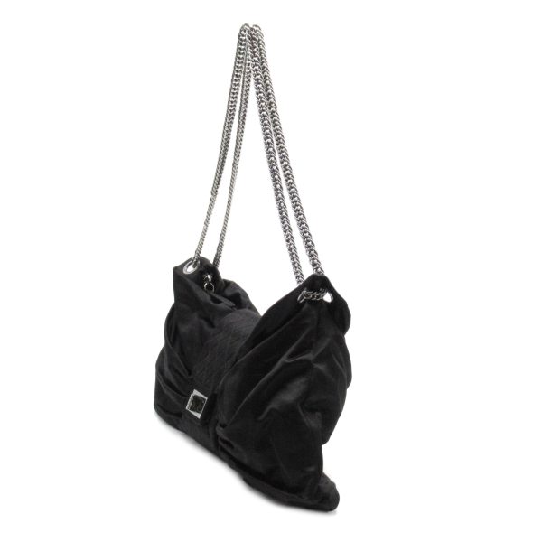 3 Chanel Ribbon Chain Shoulder Bag Fabric Black