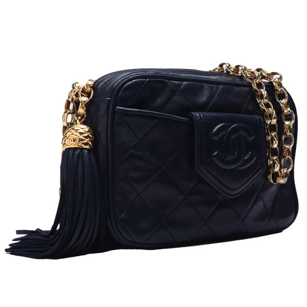 3 Chanel Matelasse Fringed Bijou Chain Chain Shoulder Lambskin Navy Bag