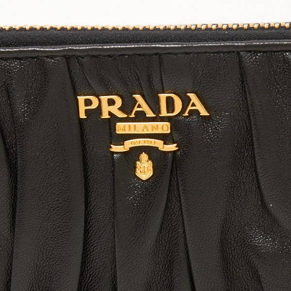 4 Prada Gathered Round Zipper Long Wallet Black Wallet