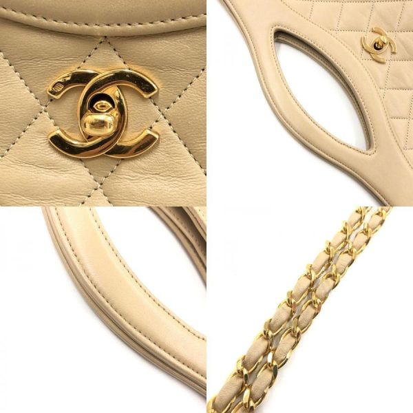 4 Chanel Matelasse Turn Lock Chain Leather Beige Shoulder Bag