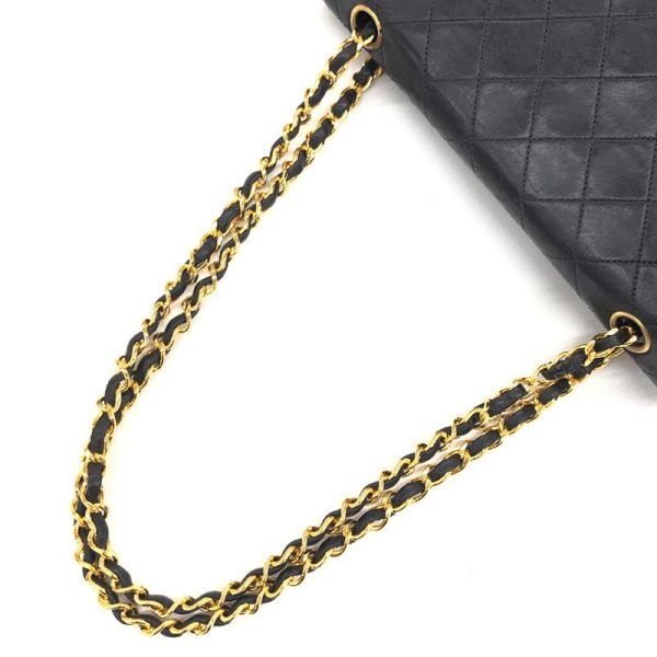 4 Chanel Matelasse Double Flap Turn Lock Chain Shoulder Bag Black