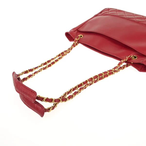 4 Chanel Tote Bag Hardware Gold Chain Leather Red Shoulder Bag