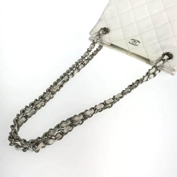 4 Chanel Hardware Silver Matelasse Chain Tote Caviar Skin White