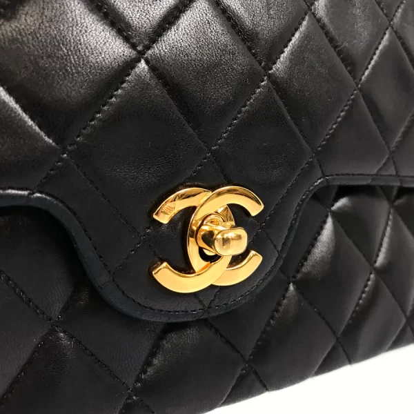 4 Chanel Hardware Gold W Chain Lambskin Black Shoulder Bag