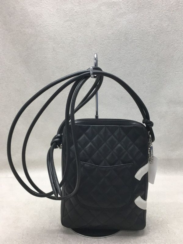 4 Chanel Cambon Shoulder Bag Calf Black Coco Mark Thread