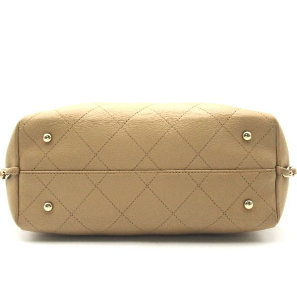 4 Chanel Gold Chain Shoulder Calf Leather Beige