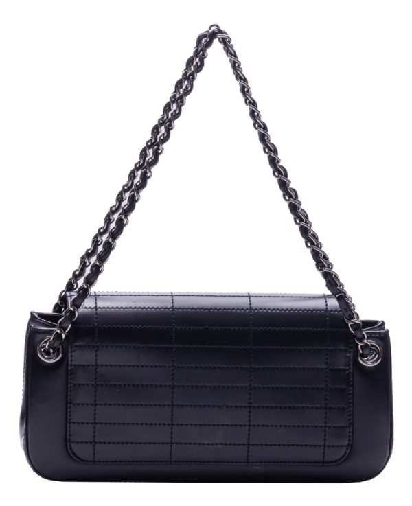 4 Chanel Silver Pushlock Chain Shoulder Calf Leather Black