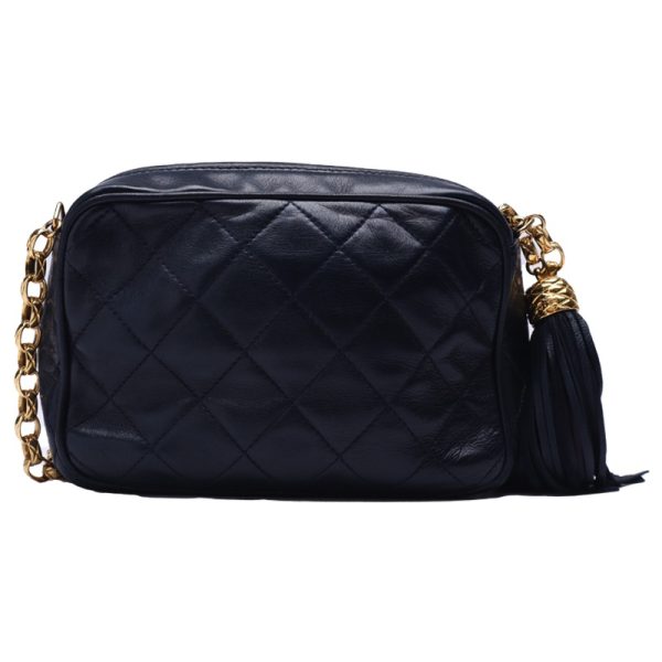 4 Chanel Matelasse Fringed Bijou Chain Chain Shoulder Lambskin Navy Bag