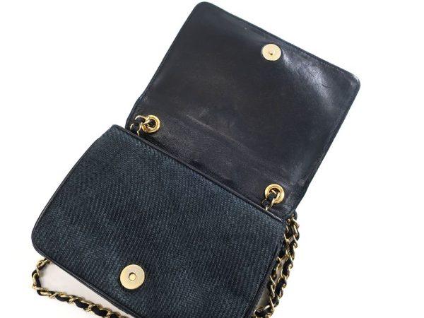 4 Chanel Piping Chain Shoulder Leather Navy Shoulder Bag