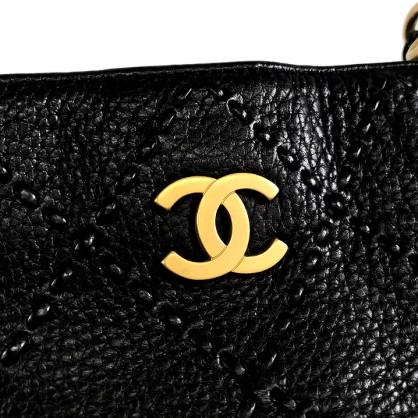 5 Chanel Wild Stitch Coco Mark Hardware Gold Leather Black Shoulder Bag