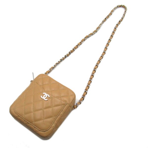 5 Chanel Mini Matelasse Chain Shoulder Caviar Skin Beige Silver Shoulder Bag