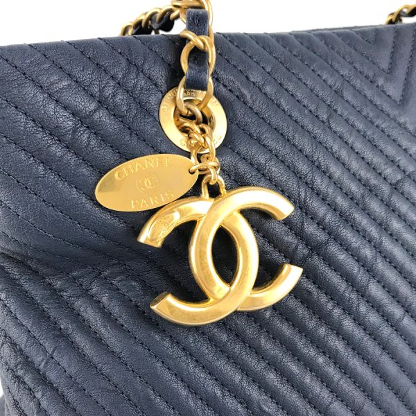 5 Chanel V Stitch Tote Bag Hardware Gold Chain Leather Blue Shoulder Bag