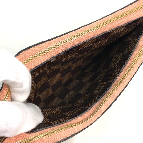 5 Louis Vuitton Pochette Double Zip Chain shoulder Damier Ebene Brown Pink Clutch Bag