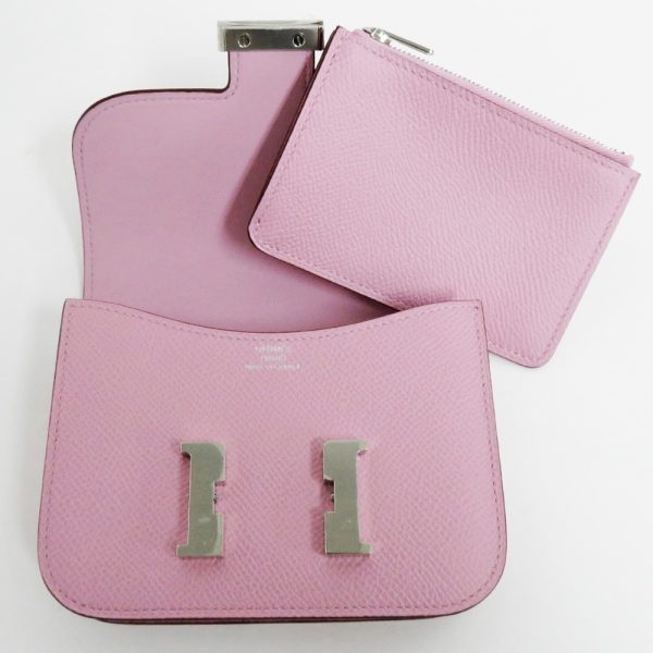 5 Hermes Constance Slim Compact Wallet Purse Accessory Mauve Silvestre Silver Pink Wallet Handbag