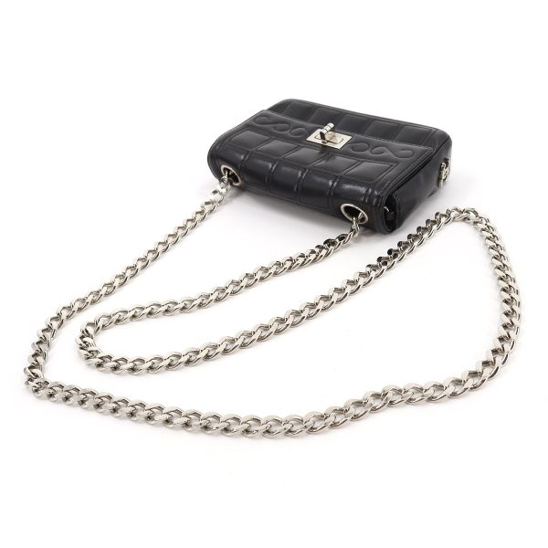 5 Chanel Metal Fittings Silver Chain Shoulder Leather Black