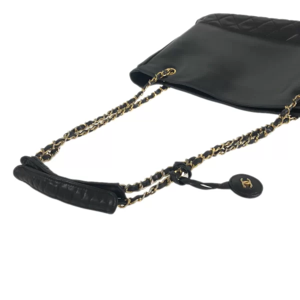 6 Chanel Matrasse Chain Shoulder Bag Leather Black