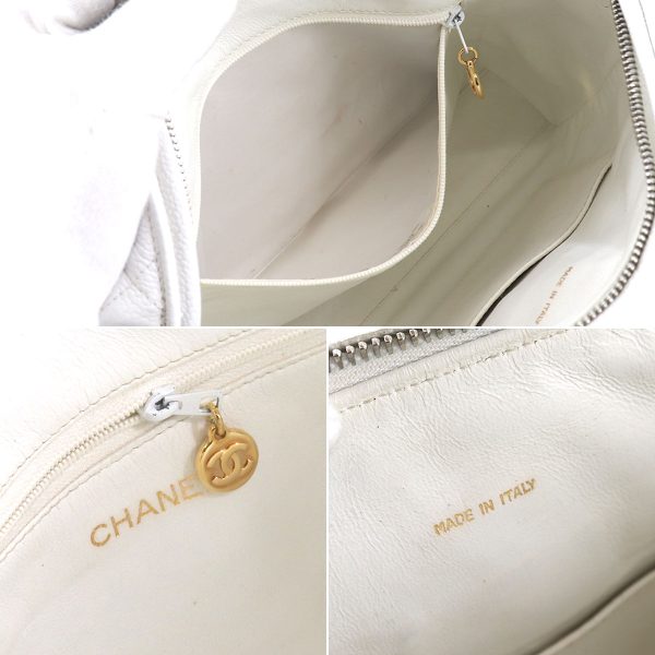 6 Chanel Matelasse Chain Shoulder Bag Caviar Skin White