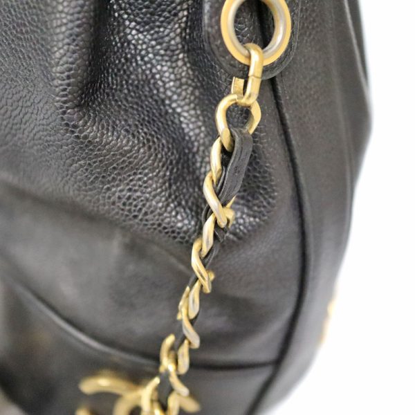 6 Chanel Chain Shoulder Bag Caviar Skin Black Gold Bucket Bag