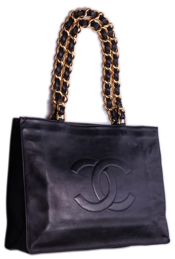 6 Chanel Deca Coco Square Giant Chain Shoulder Tote Bag Lambskin Black