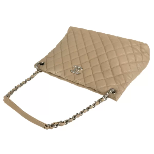 6 Chanel Hardware Silver Chain Caviar Skin Beige Shoulder Bag