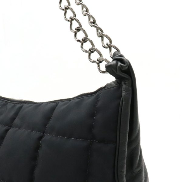 6 Chanel Chain Shoulder Bag Shawl Nylon Leather Black Silver Metal Fittings