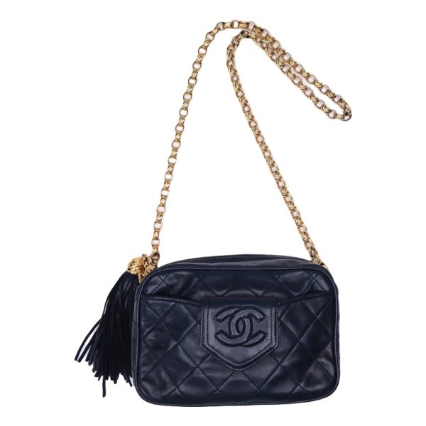 6 Chanel Matelasse Fringed Bijou Chain Chain Shoulder Lambskin Navy Bag