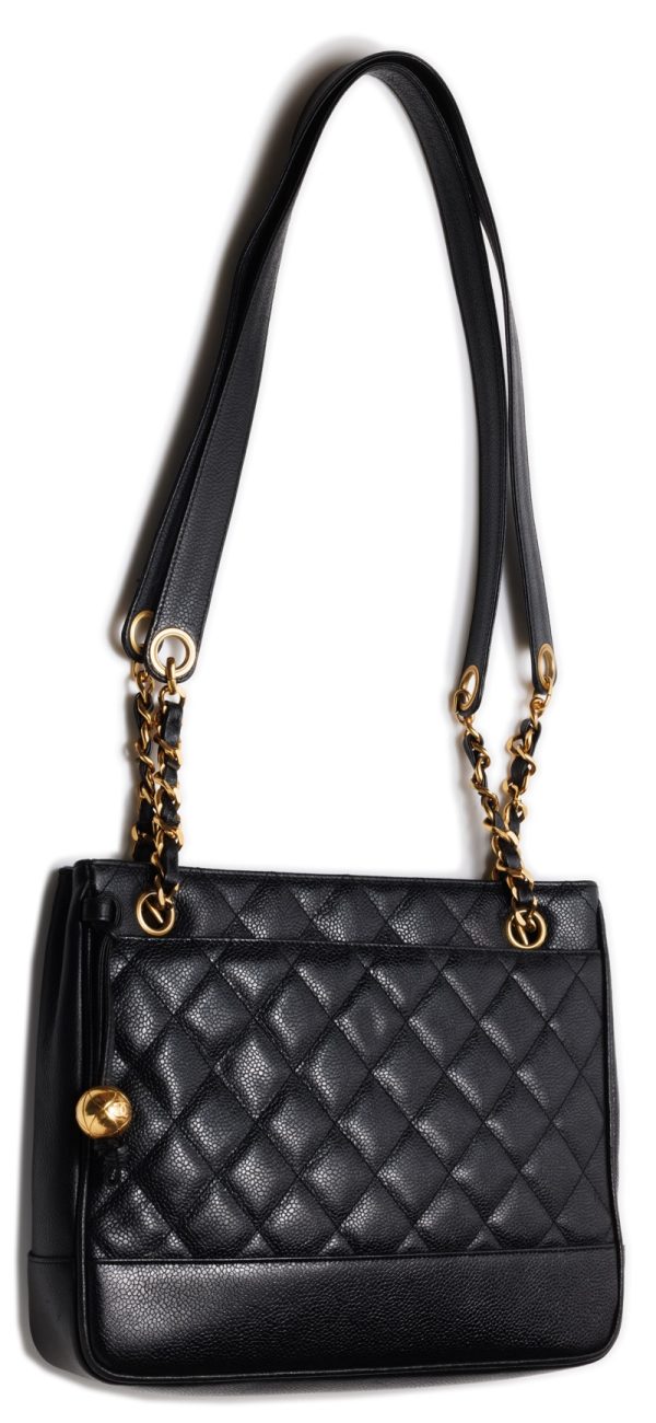 6 Chanel Double Chain Shoulder Caviar Skin Black Gold Mini Shoulder Bag